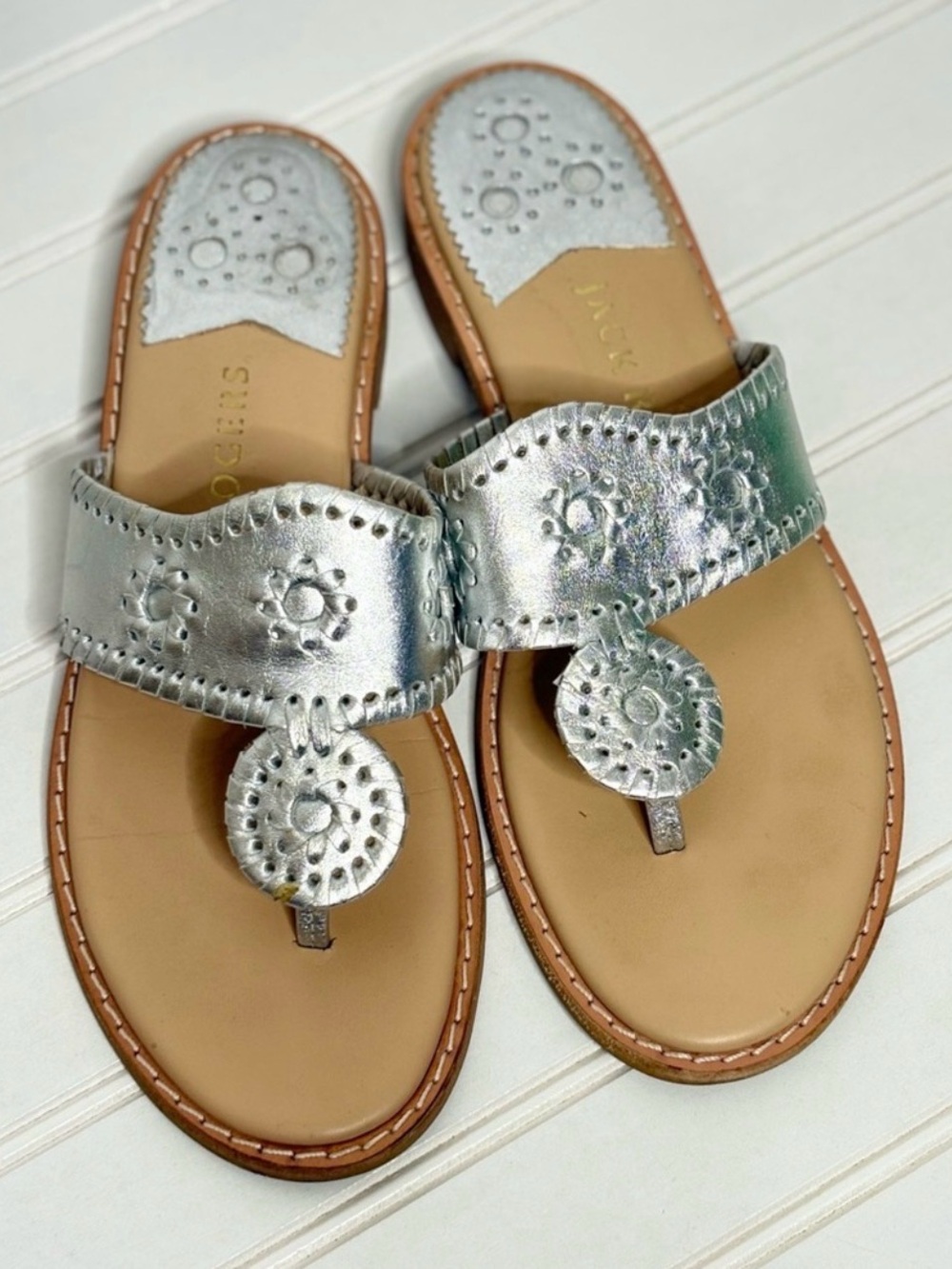 Jack Rodgers Jacks Flat Silver Sandals Sz 8 639
